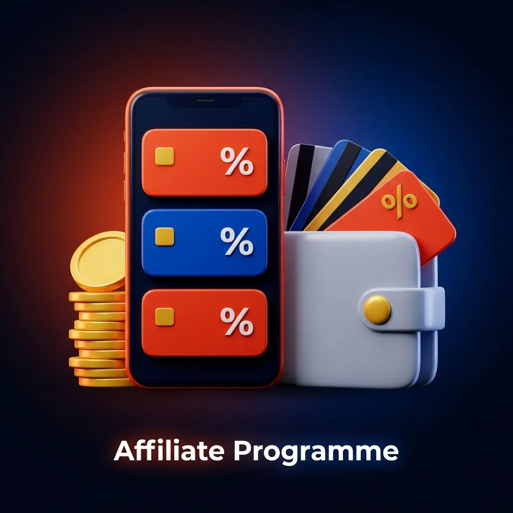 Affiliate program dashboard showing revenue share percentages and tracking tools for referring new players