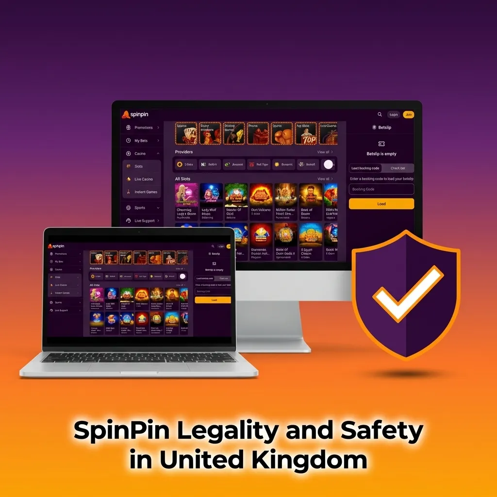 SpinPin casino regulation certification badge showing Curacao eGaming license and SSL security features