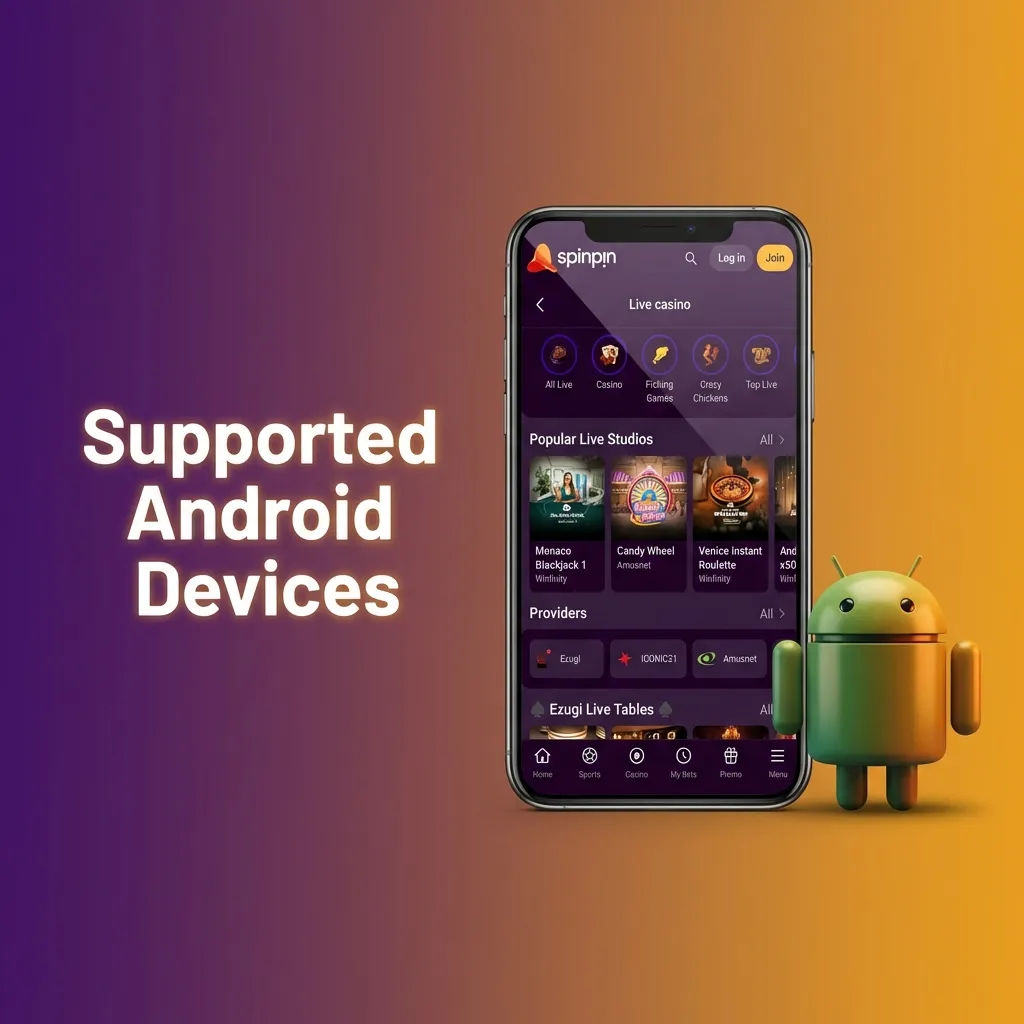 List of Android smartphones compatible with SpinPin app, including Samsung, Google Pixel, OnePlus, and other major brands